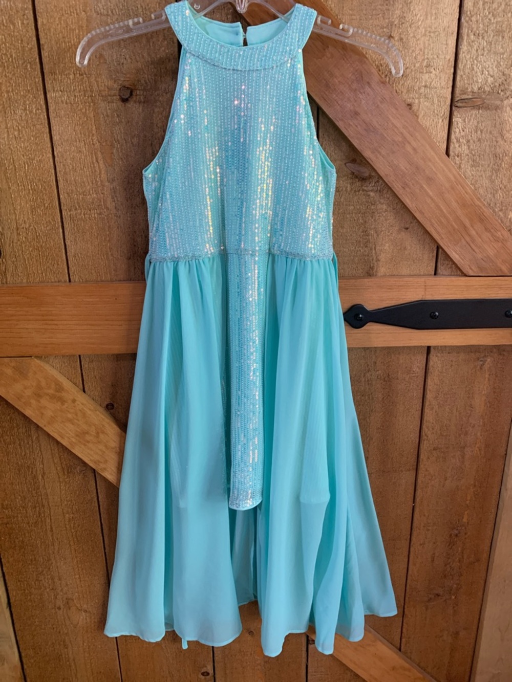 NWT Girls Grace Karin Halter Neck Sequined Dress Overlay Seafoam Green Size 10Y
